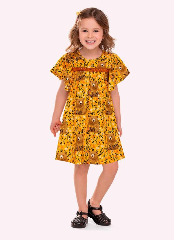 Vestido Infantil Menina Ursinhos Amarelo