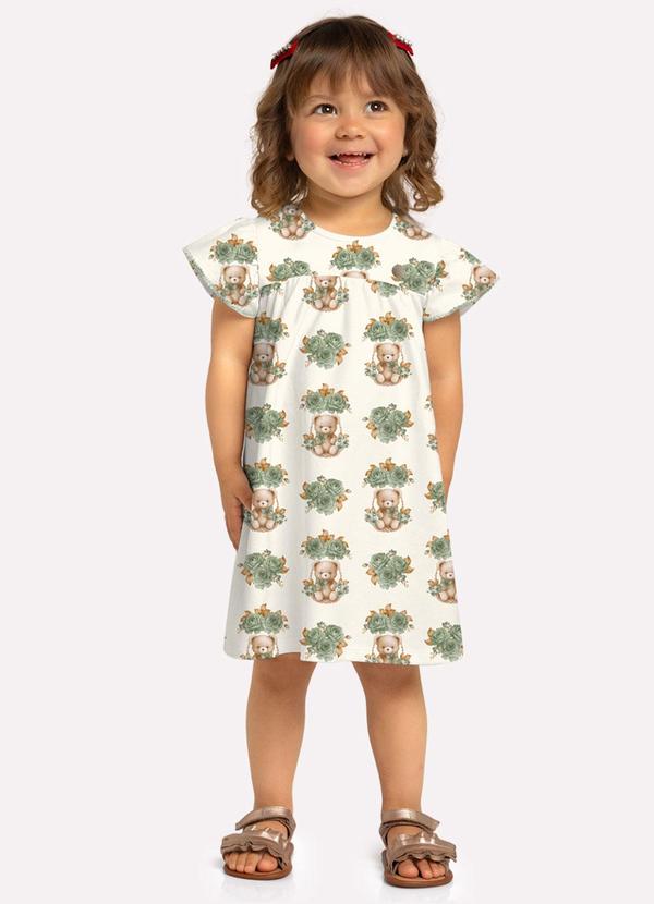 Vestido Infantil Menina Ursinhos Off White