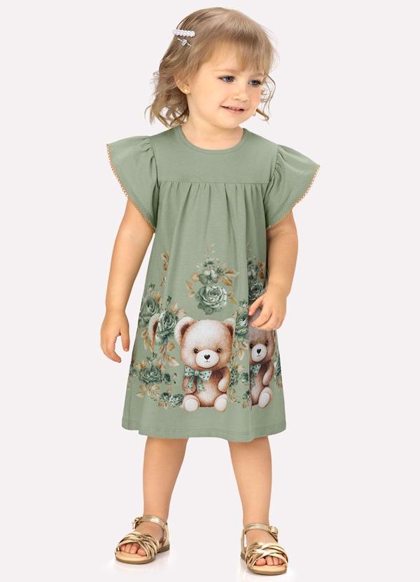 Vista 2 Vestido Infantil Menina Ursinhos Verde Milon Milon