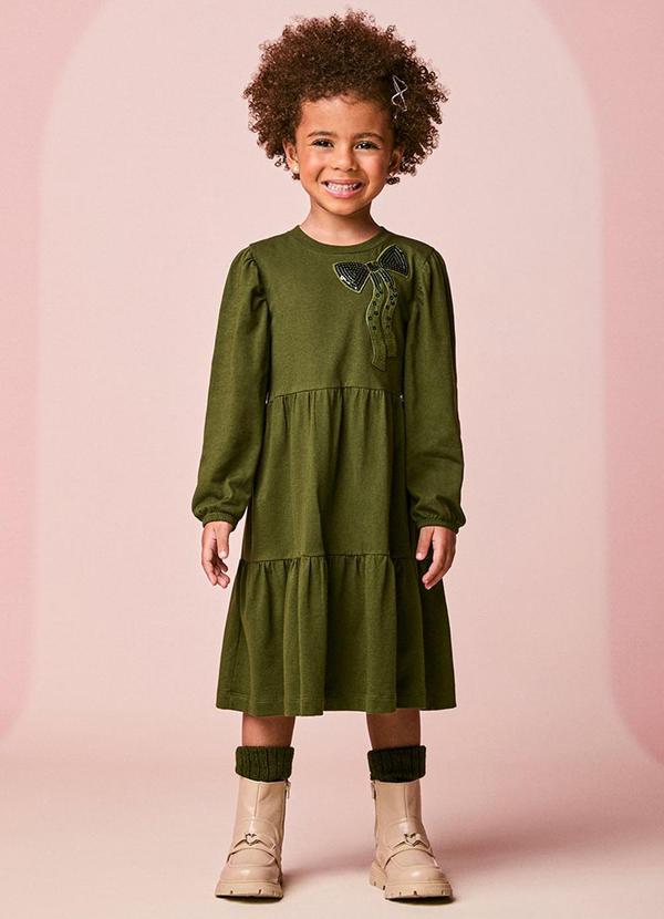 Vestido Infantil Menina Verde com Laço de Paetê