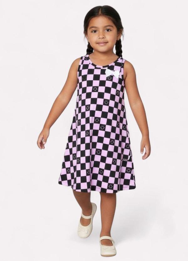 Vista 2 Vestido Infantil Menina Xadrez Preto Kyly Kyly