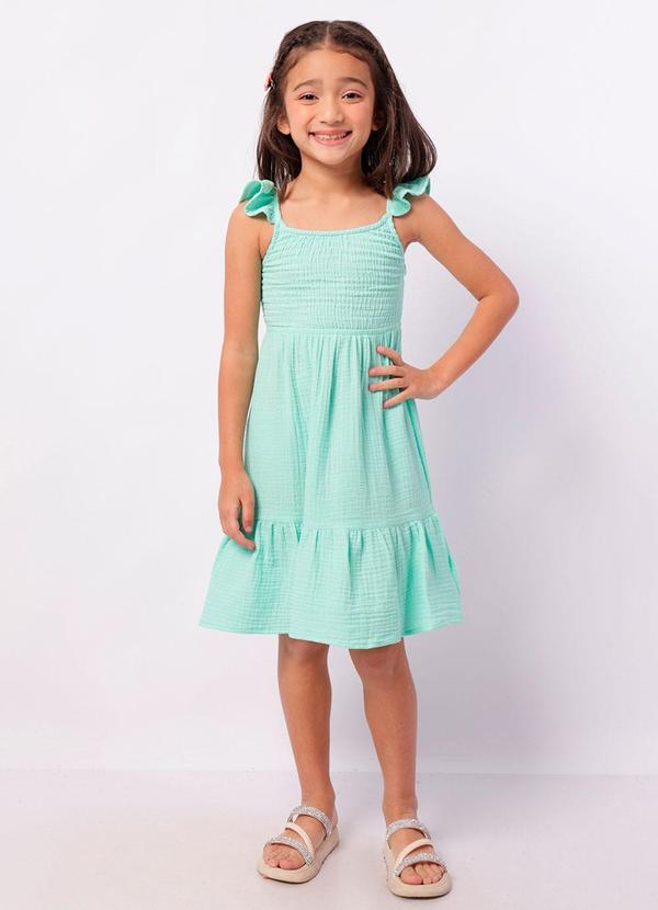 Vestido Infantil Midi Algodão Babado Verde