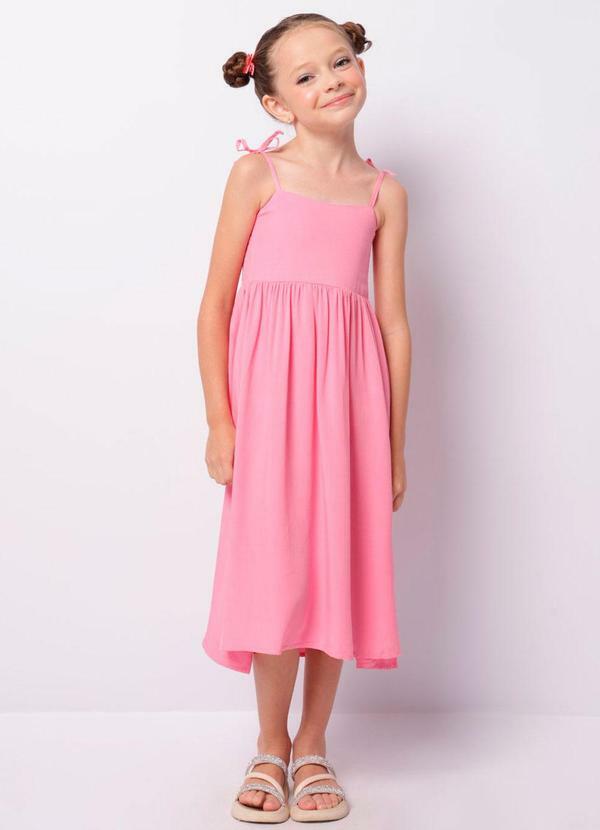 Vestido Infantil Midi Viscose Alcinha Rosa
