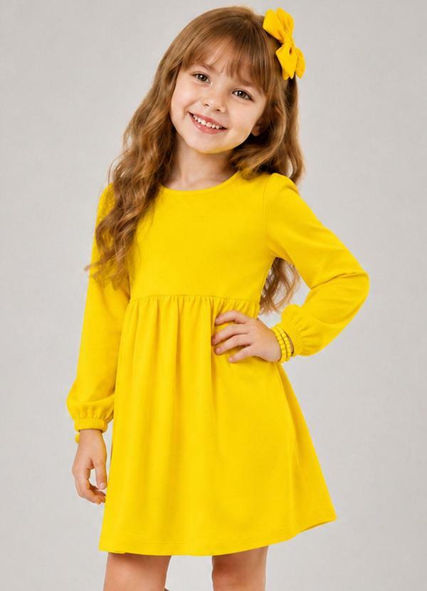 Vestido Infantil Molecotton Manga Longa Amarelo