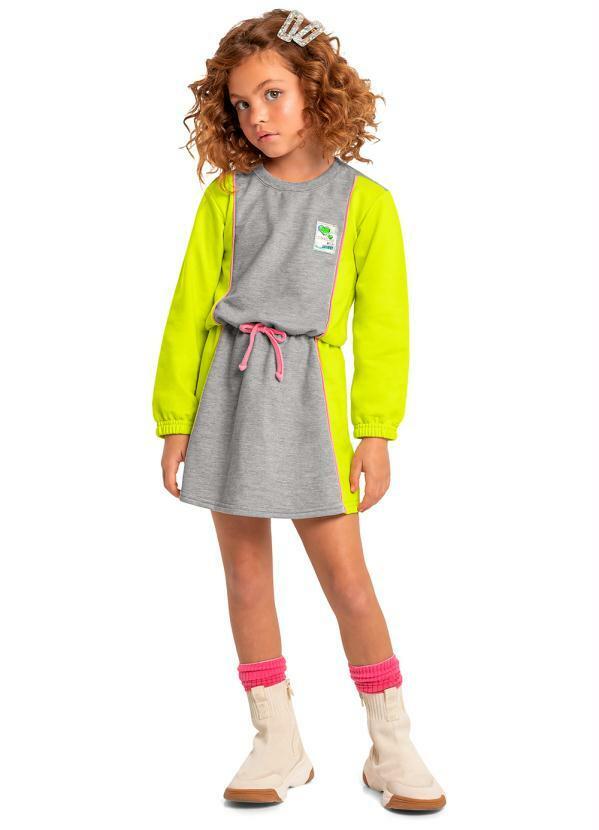 Vista 2 Vestido Infantil Moletom Manga Longa Cinza Quimby Quimby