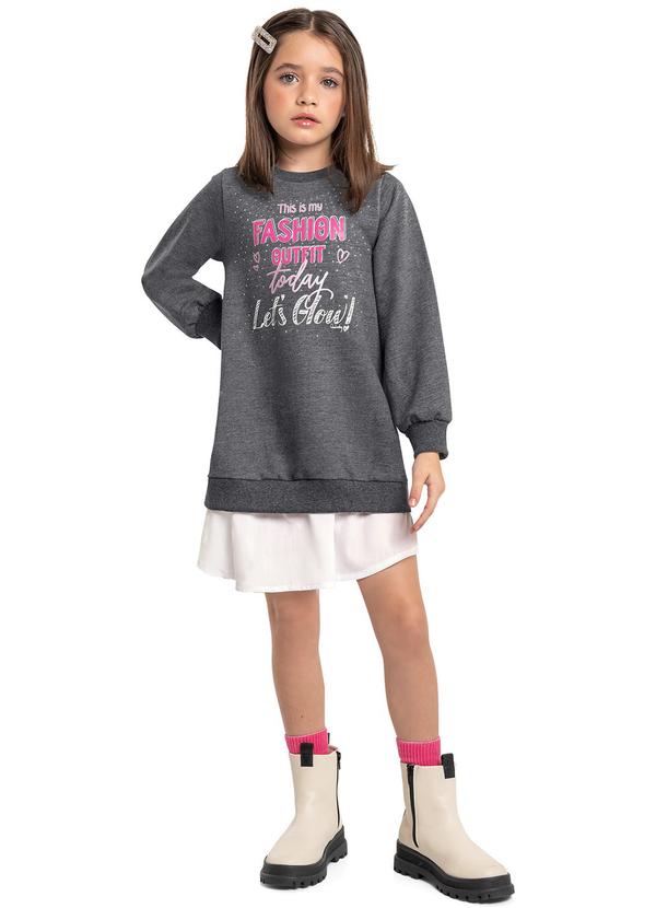 Vestido Infantil Moletom Manga Longa Cinza