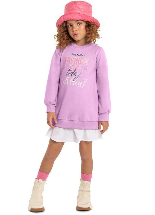 Vista 2 Vestido Infantil Moletom Manga Longa Roxo Quimby Quimby