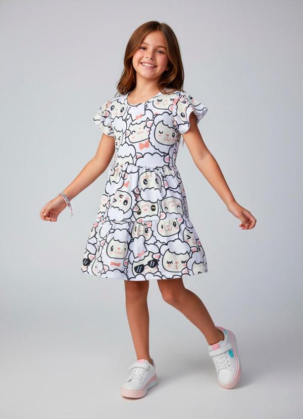 Vista 2 Vestido Infantil Ovelhas Branco Laluna Laluna