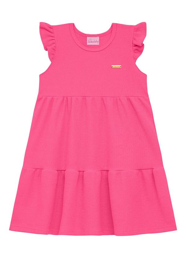 Vestido Infantil Plaquinha Manga Franzida Rosa