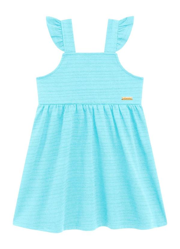 Vestido Infantil Plaquinha Mangas Babado Azul