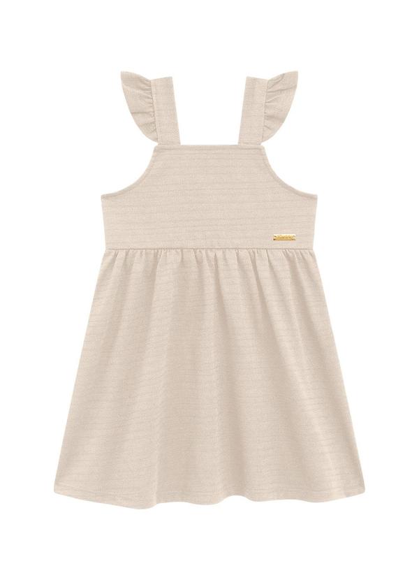 Vestido Infantil Plaquinha Mangas Babado Bege