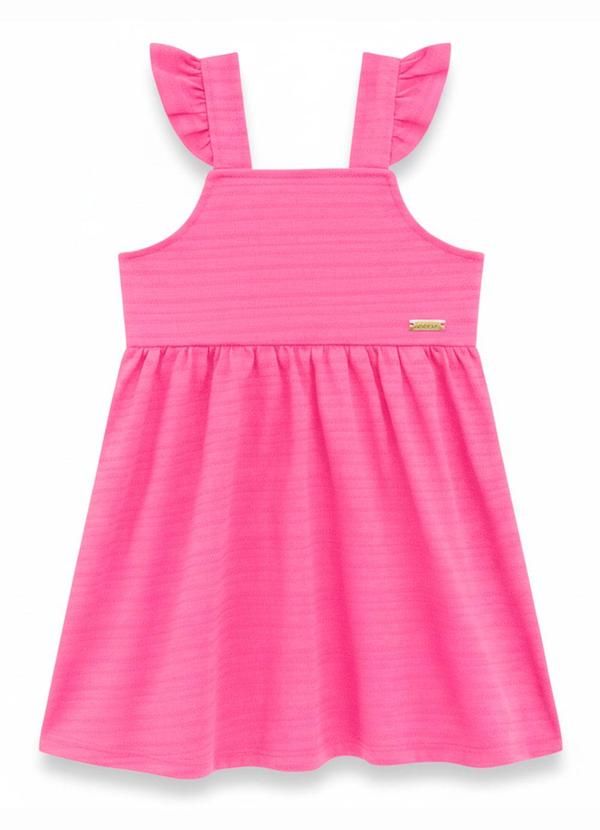 Vestido Infantil Plaquinha Mangas Babado Rosa