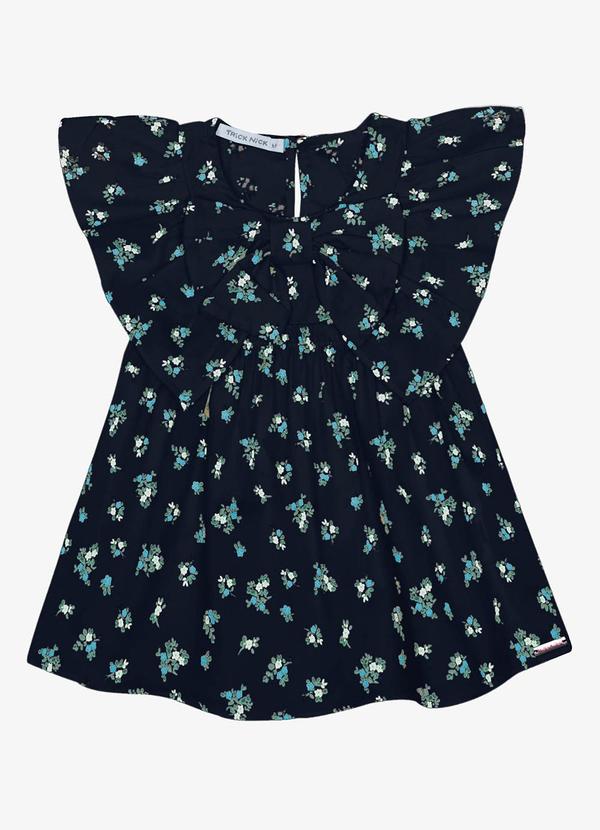 Vestido Infantil Popeline com Laço Azul