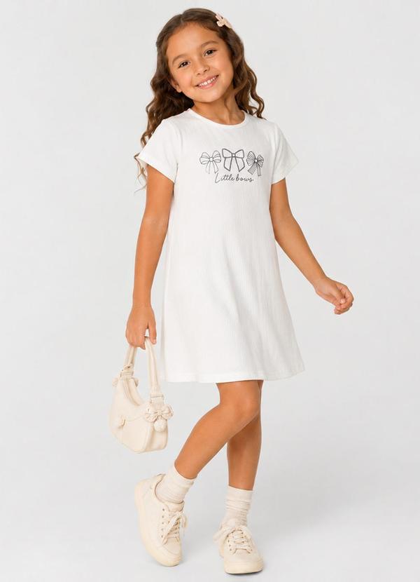 Vestido Infantil Ribana Canelada e Estampa Bege