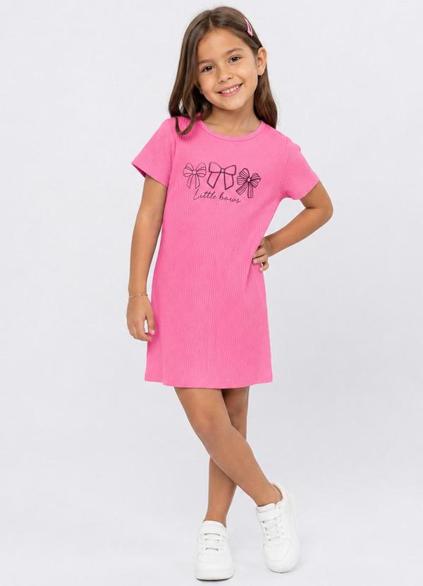 Vestido Infantil Ribana Canelada e Estampa Rosa