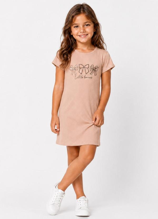 Vestido Infantil Ribana Canelada e Estampa Rosa