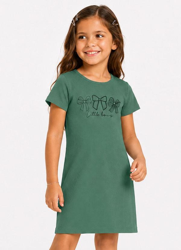 Vestido Infantil Ribana Canelada e Estampa Verde