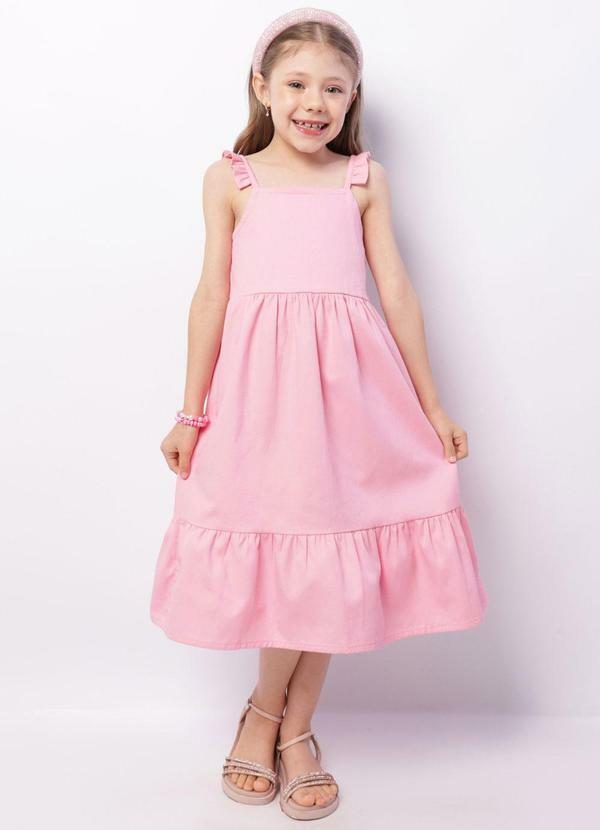 Vestido Infantil Sarja Midi Alcinhas Rosa