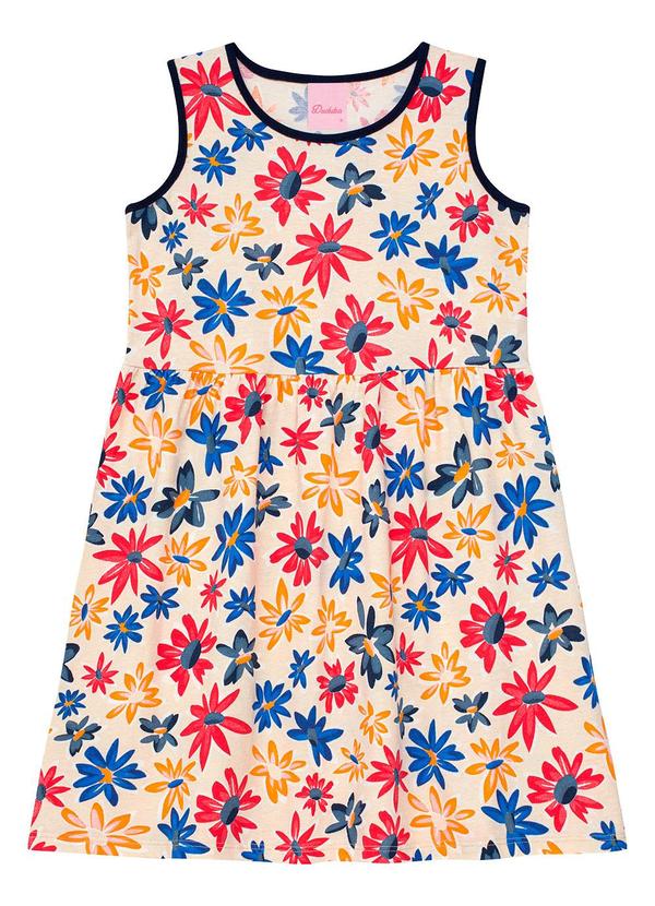 Vestido Infantil sem Mangas Estampa Flores Bege