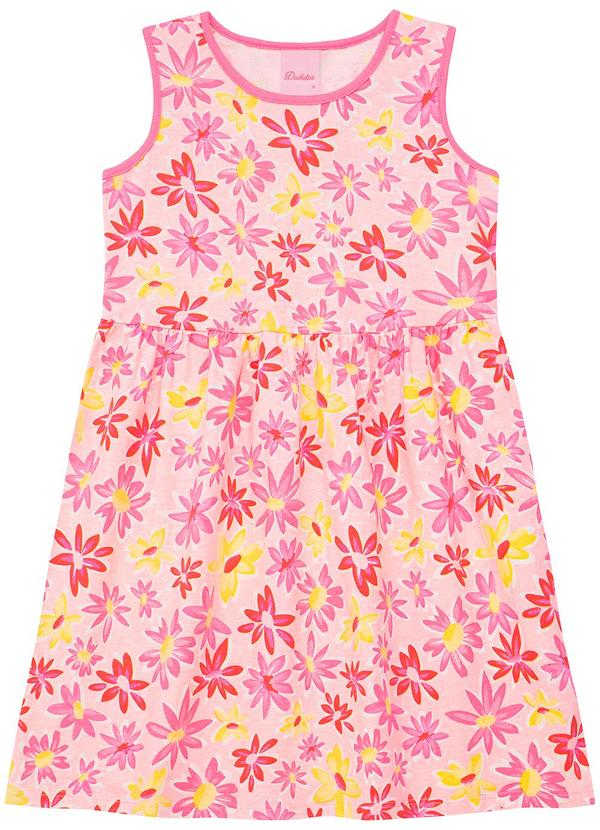 Vestido Infantil sem Mangas Estampa Flores Rosa