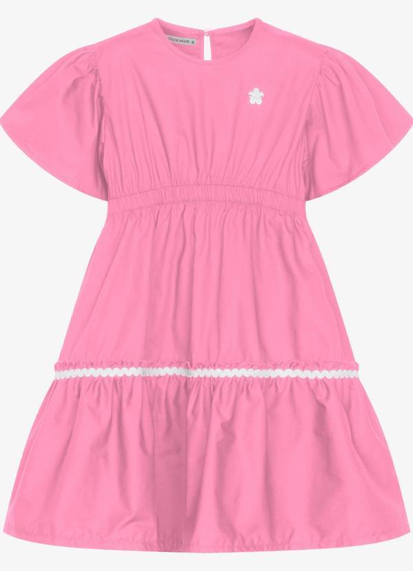 Vestido Infantil Tricoline Manga Ampla Rosa