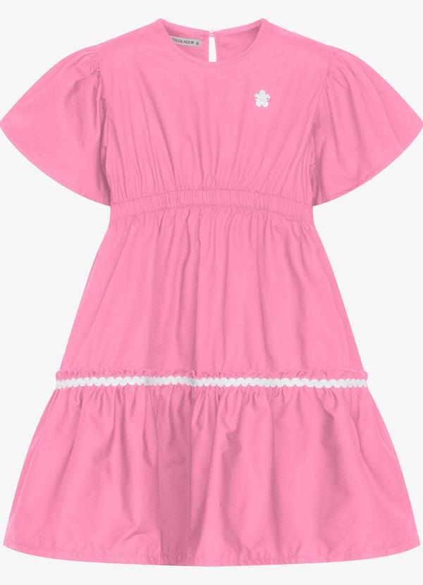 Vestido Infantil Tricoline Manga Ampla Rosa