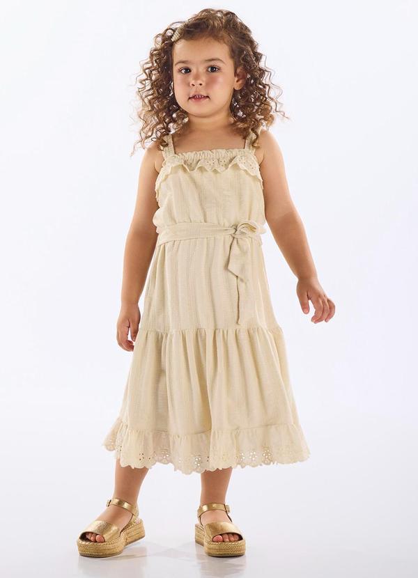 Vestido Infantil Tricot com Forro Bege