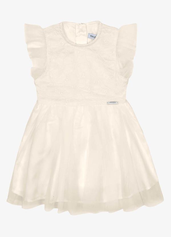 Vestido Infantil Tule Bordado Bege