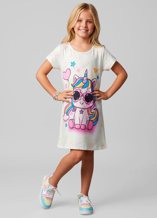 Vista 2 Vestido Infantil Unicórnio Creme Laluna Laluna