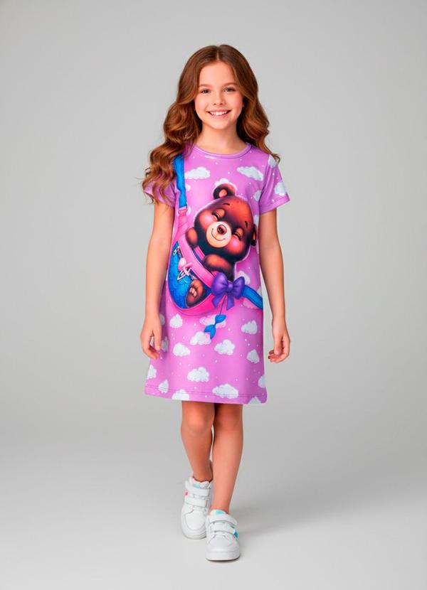 Vista 2 Vestido Infantil Urso e Bolsa Lilás Laluna Laluna