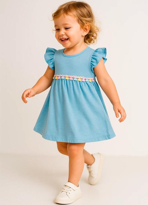 Vista 2 Vestido Infantil Verão com Franjinha Iaia Azul Rosa Azul Rosa Azul