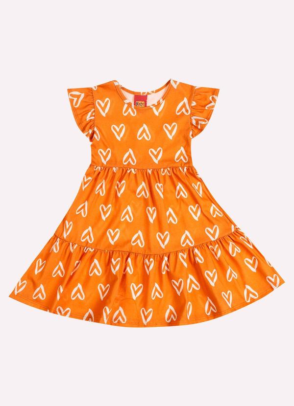 Vestido Infatil Menina Corações Laranja