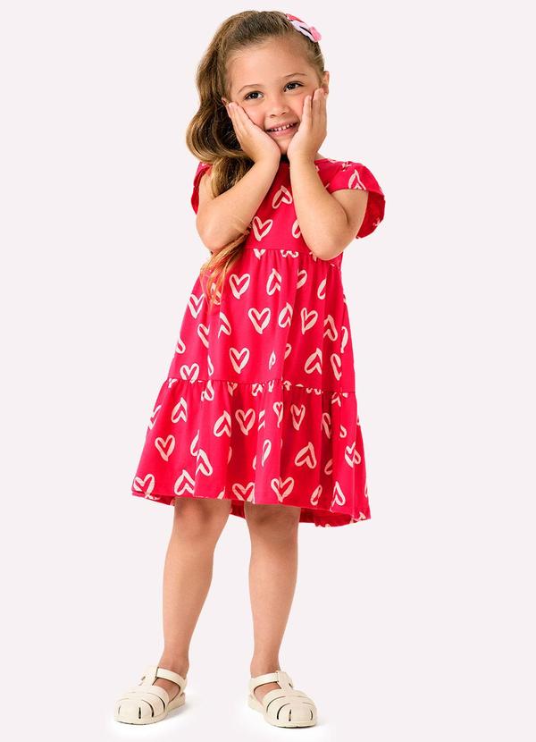 Vestido Infatil Menina Corações Rosa