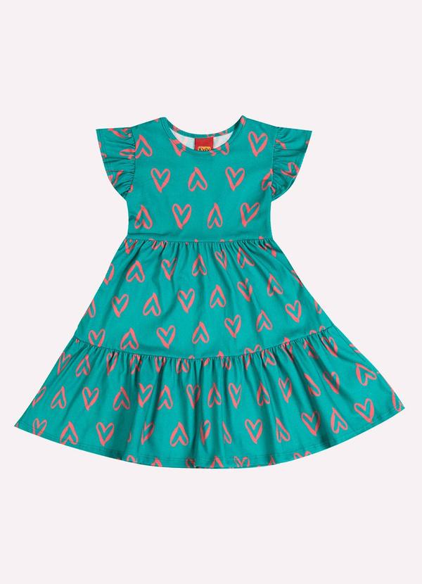 Vestido Infatil Menina Corações Verde
