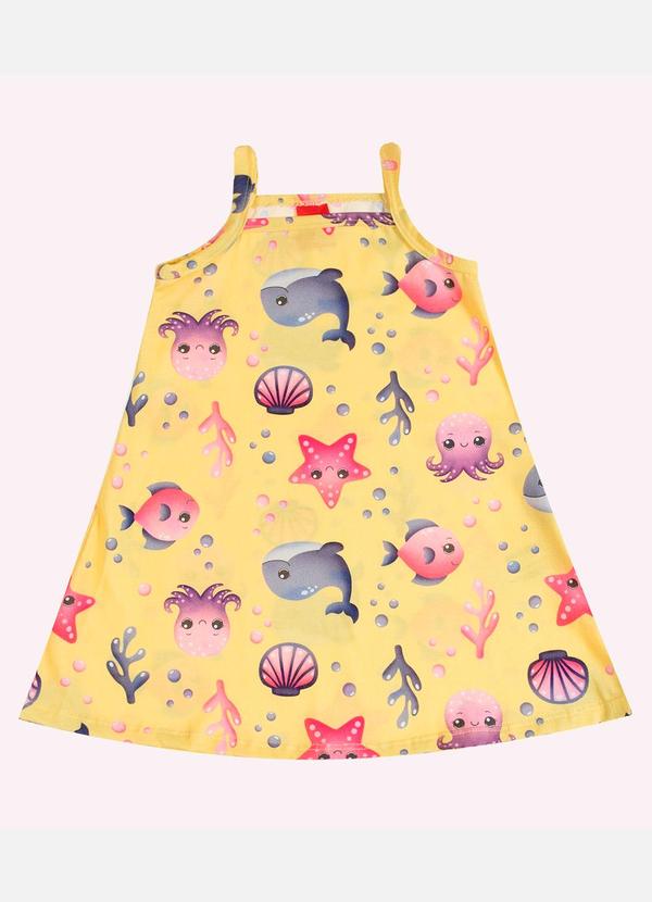 Vista 2 Vestido Infatil Menina em Algodão Amarelo Kyly Kyly