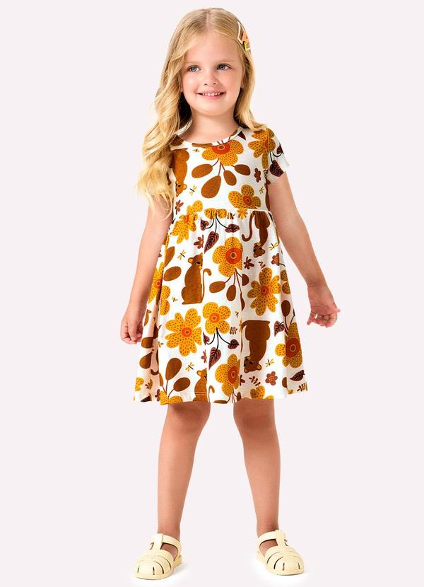 Vista 2 Vestido Infatil Menina Flores Branco Kyly Kyly