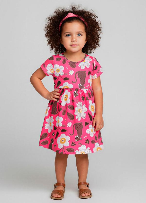 Vista 2 Vestido Infatil Menina Flores Rosa Kyly Kyly