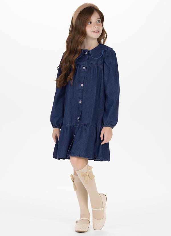 Vestido Jeans Curto com Manga Longa Azul