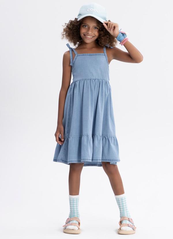 Vista 2 Vestido Jeans Curto Infantil de Alças Azul Alakazoo Alakazoo