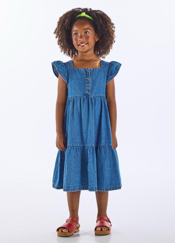 Vista 2 Vestido Jeans Infantil com Babados Azul Up Baby Up Baby