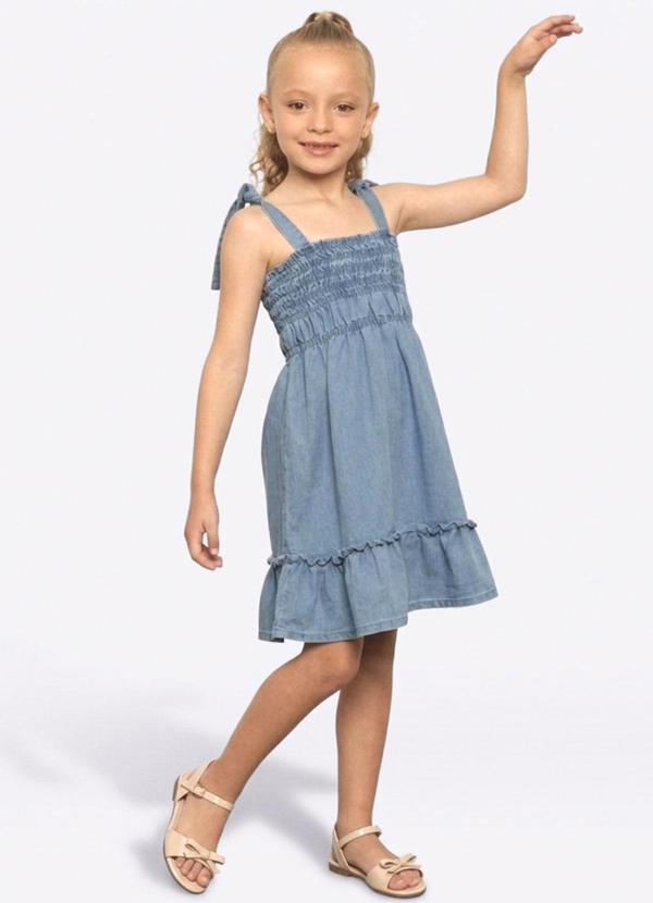 Vestido Jeans Infantil Curto Alcinha Azul