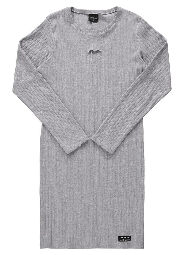 Vestido Juvenil Canelado Maxi Coração Cinza