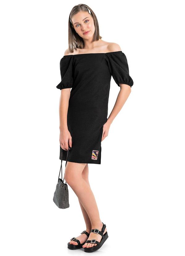 Vista 2 Vestido Juvenil com Manga Bufante Preto Gloss Gloss