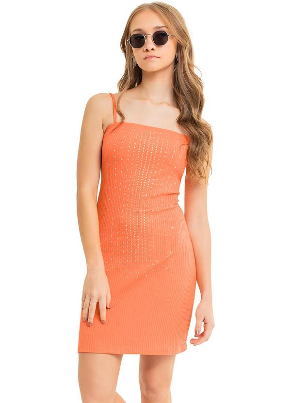 Vista 2 Vestido Juvenil com Strass Laranja Gloss Gloss