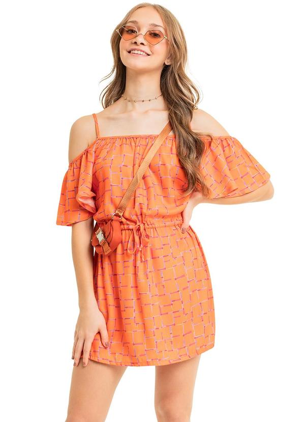 Vista 2 Vestido Juvenil em Viscose Sarjada Laranja Gloss Gloss