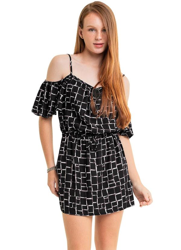Vista 2 Vestido Juvenil em Viscose Sarjada Preto Gloss Gloss