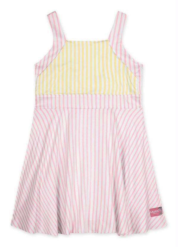Vestido Listrado com Alças Viscose MeninaRosa