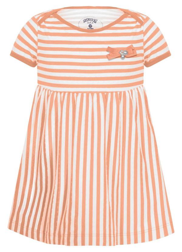 Vestido Listrado de com Laço Laranja