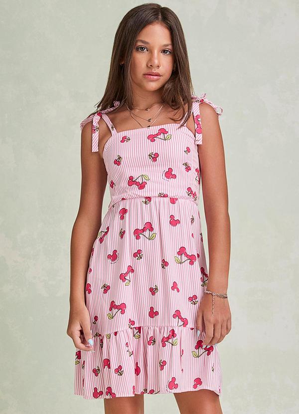 Vestido Listrado do Mickey com Cerejas Rosa