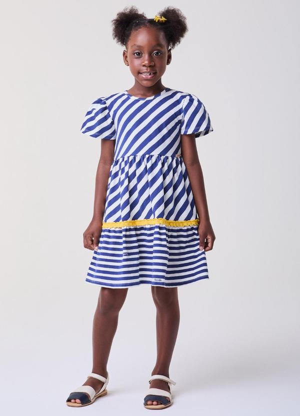 Vestido Listrado Marinho com Sianinha Off White
